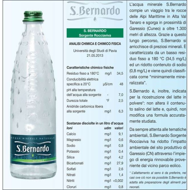 Acqua minerale San Bernardo naturale 1 litro in vetro - cassetta da 12  bottiglie